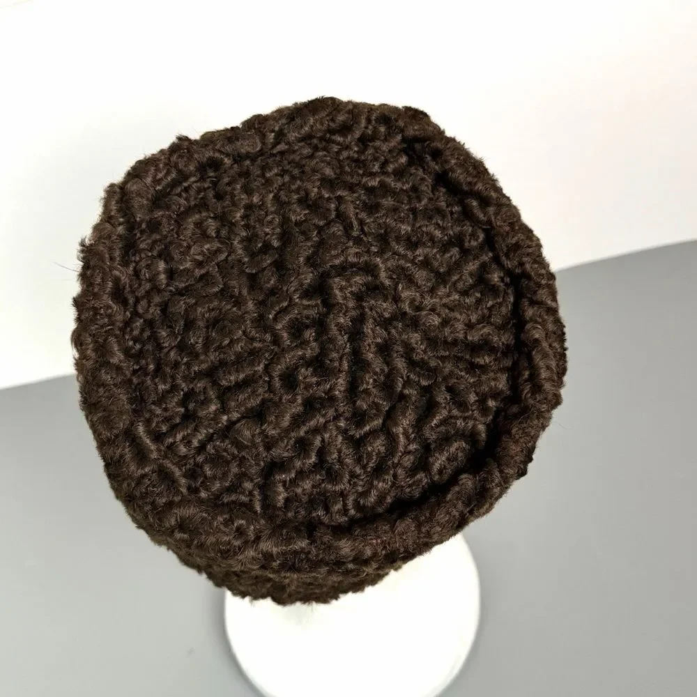 Vintage Brown Curly Lamb Hat Karakul Fur Union Made USA